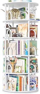 Aheaplus 5 Tier Rotating Bookshelf Tower, Revolving Bookcase, White