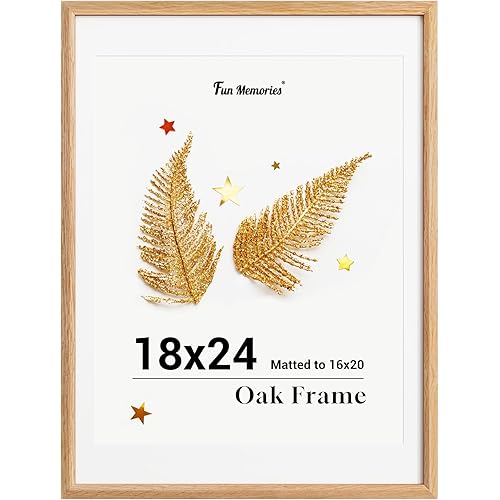 Fun Memories 18x24 Poster Frame, Solid Oak Wood Poster Frames, Modern Photo Frame for Wall 18x24 with 16x20 Mat, High Definition Plexiglass & Wall Hook Included (Beige, 1 Pack)