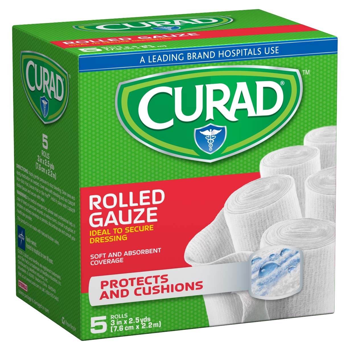 CuradSoothePlus Prosorb Rolled Gauze, 3" x 2.5 yd., Not Made from Natural Rubber Latex, Pack of 24