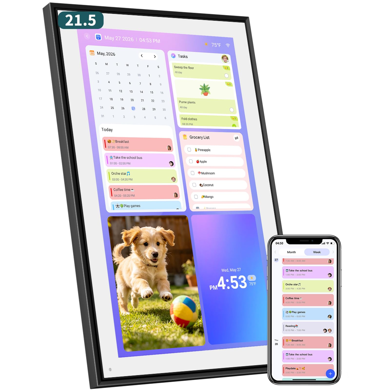 21.5" Digital Calendar with Chore Rewards, Touchscreen &amp; Photo Frame
