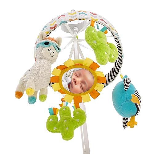 Miniatura 4 de Sassy Baby Larry Llama - Móvil musical de felpa con espejo Peek-a-Boo, color negro, blanco y multicolor