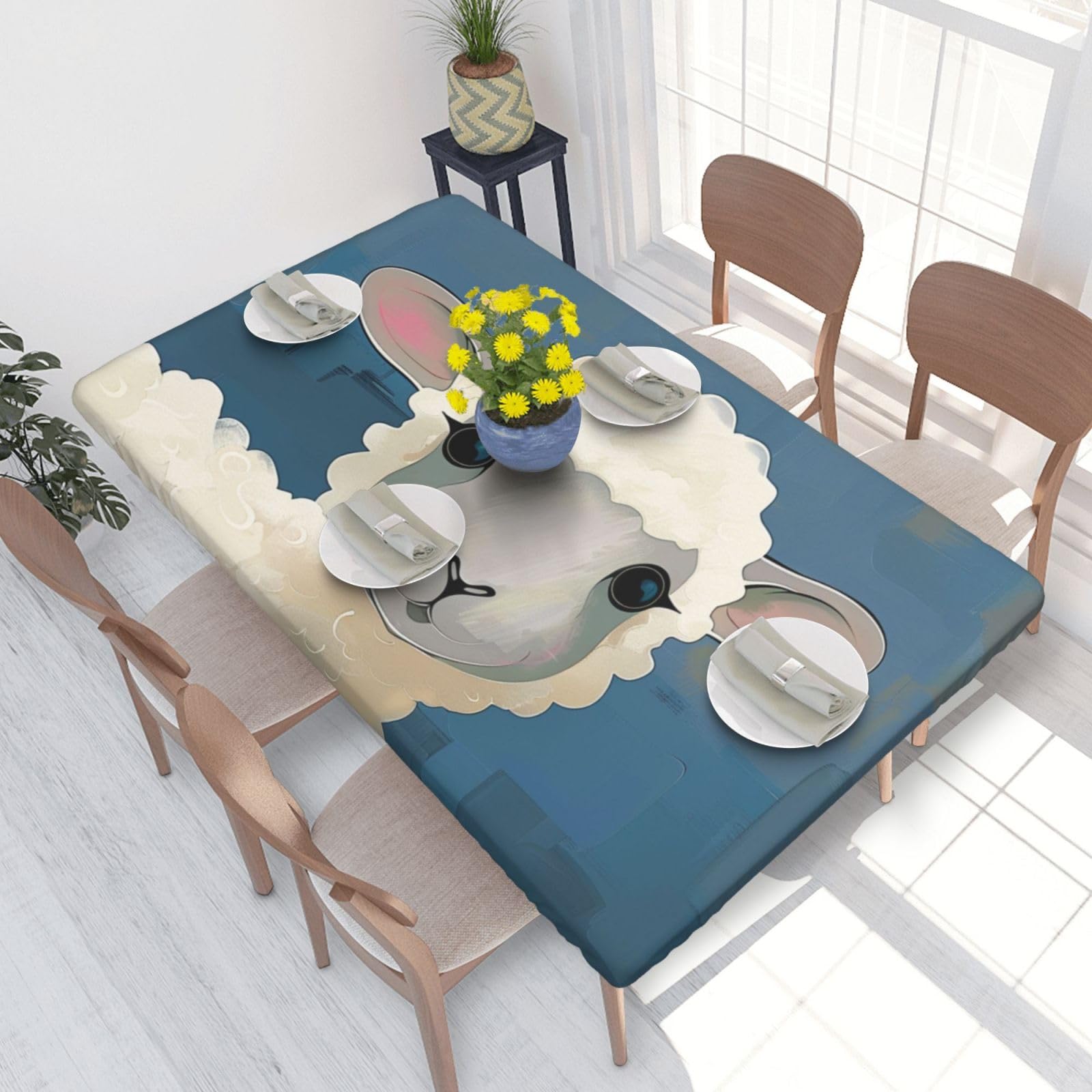 WPKJU Sheep Art Printed Tablecloths 4ft Rectangular Table Covers Washable Polyester Decorative Table Cloth for Dining Table Picnic Wedding