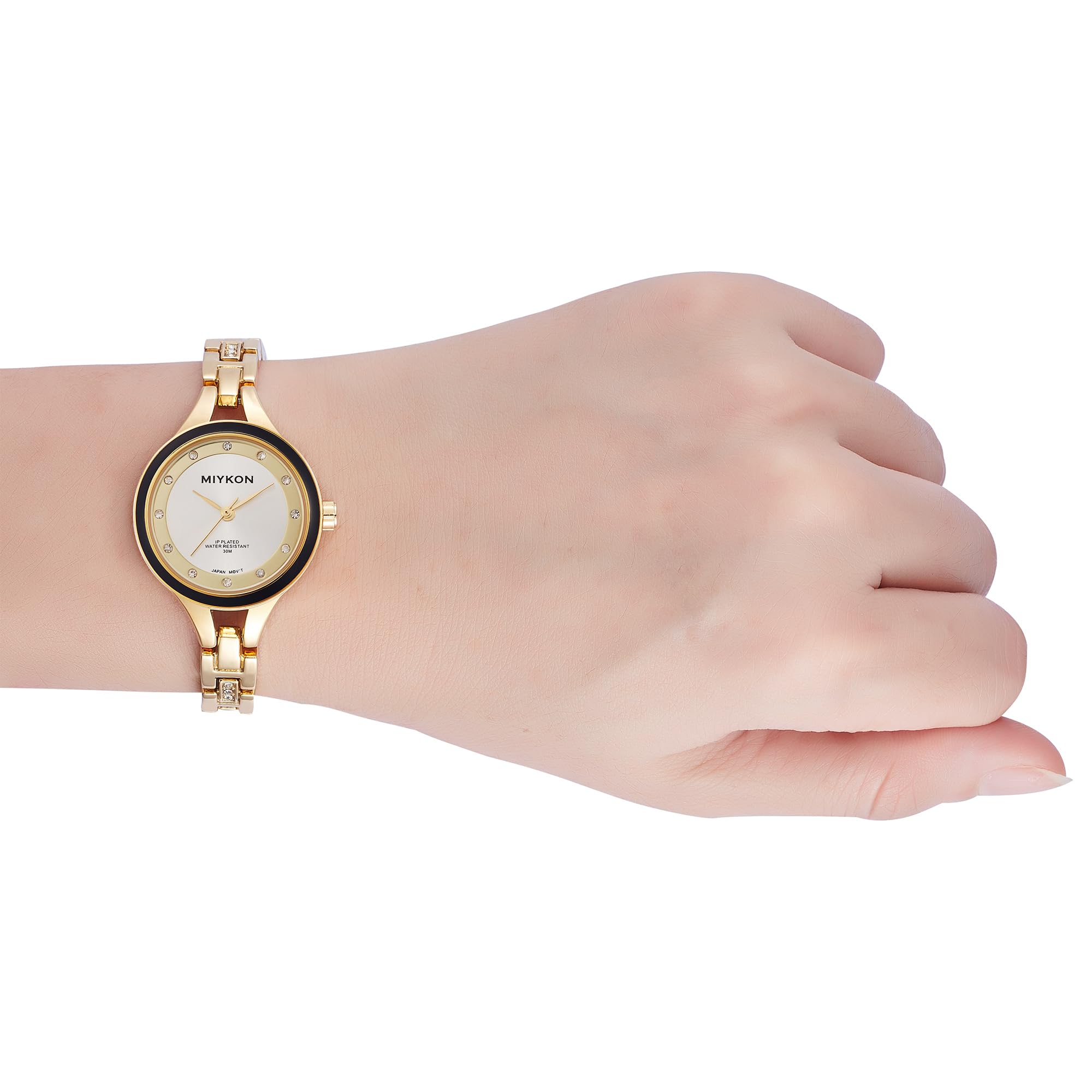 Miykon Relojes de plata y oro para mujer, pequeño y delicado reloj para mujer con cristales auténticos, pulsera de joyería para mujer pulida con iones, vidrio resistente a los arañazos, cuarzo japonés
