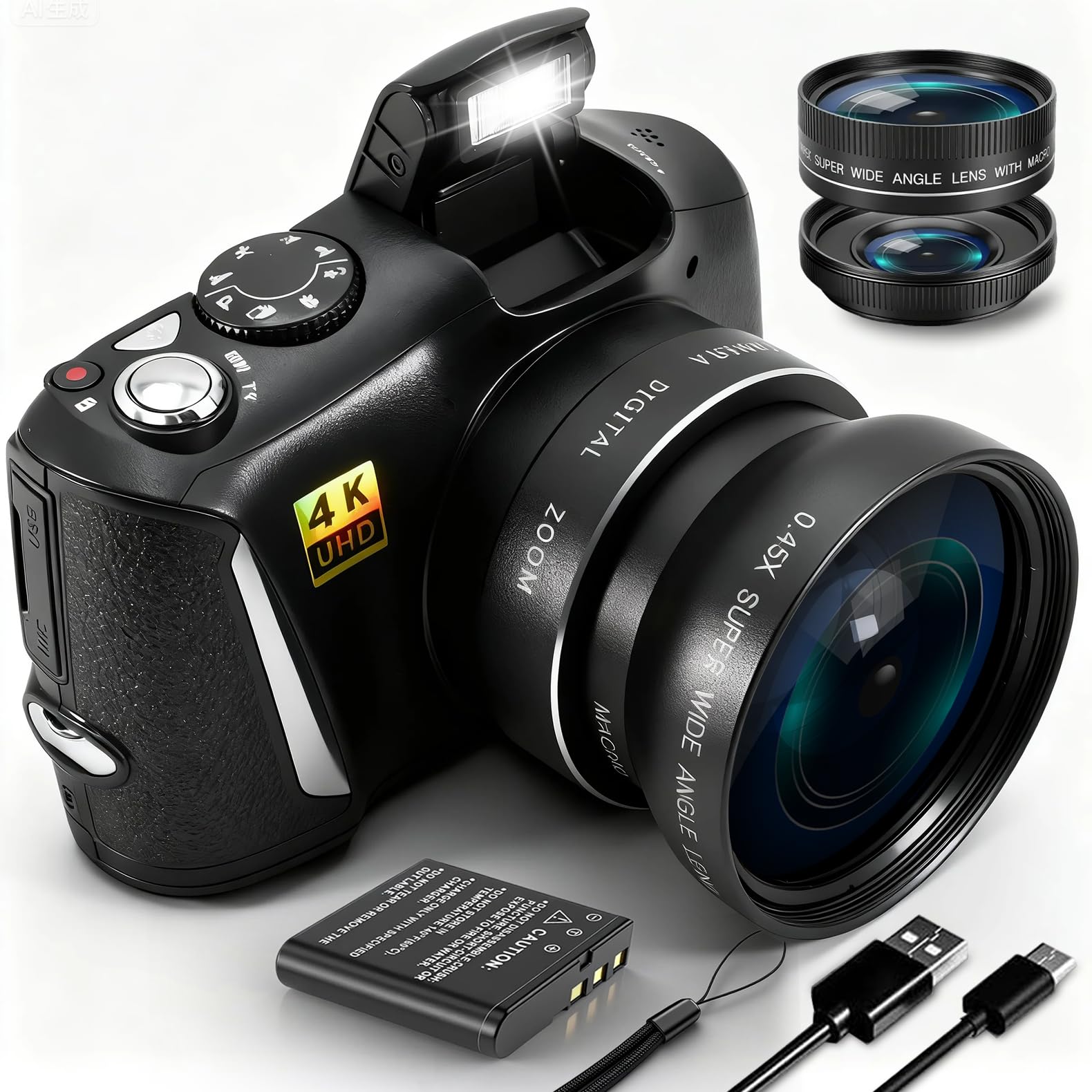 Fotocamera digitale con obiettivo macro e grandangolare 48MP 4K Fotocamere per Fotografia Vlogging Camera per principianti