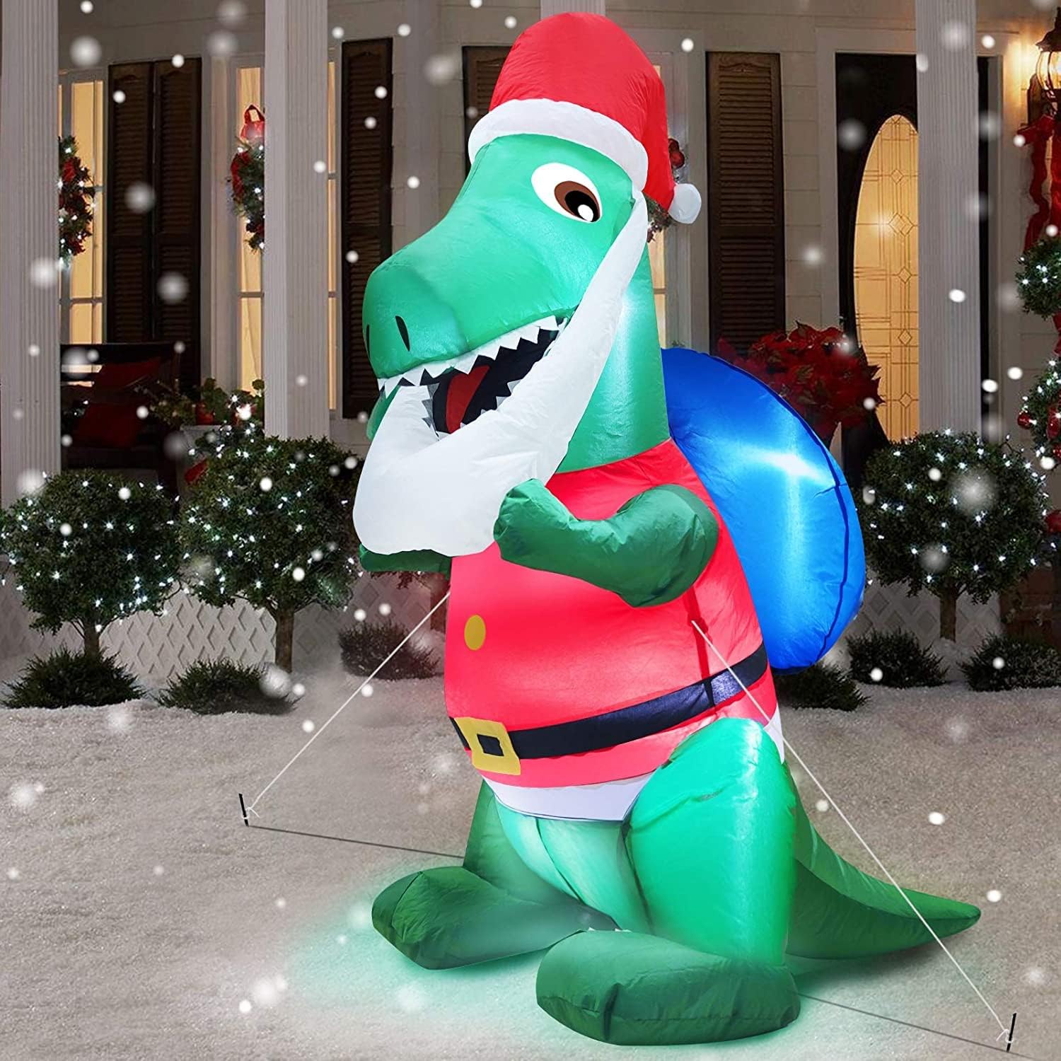 TURNMEON 4 FT Christmas Inflatables Decoration Santa Dinosaur Christmas Decorations