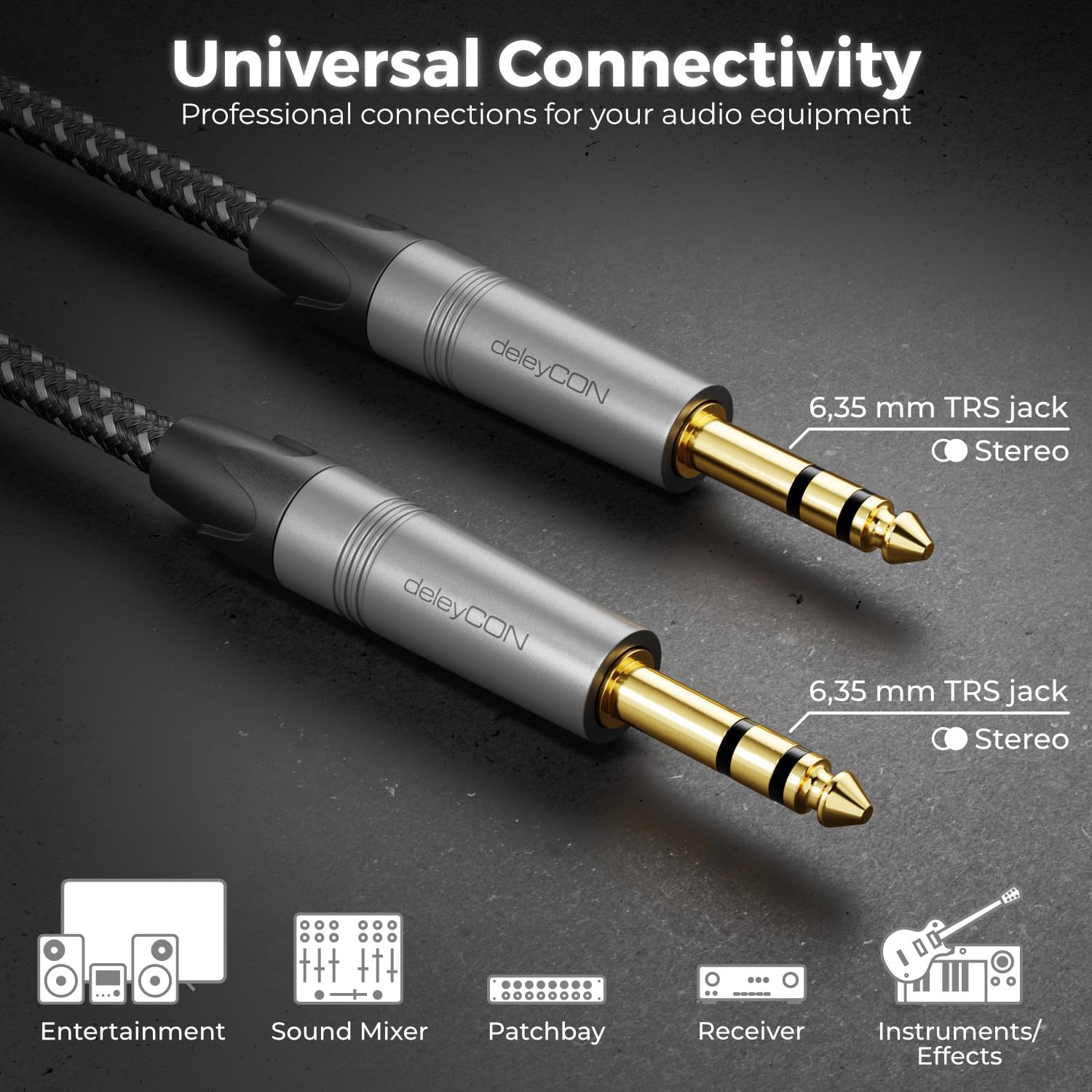 Cavo Jack 5m DeleyCON - 6,35 Mm A 3,5 Mm Stereo Qualità Studio OFC