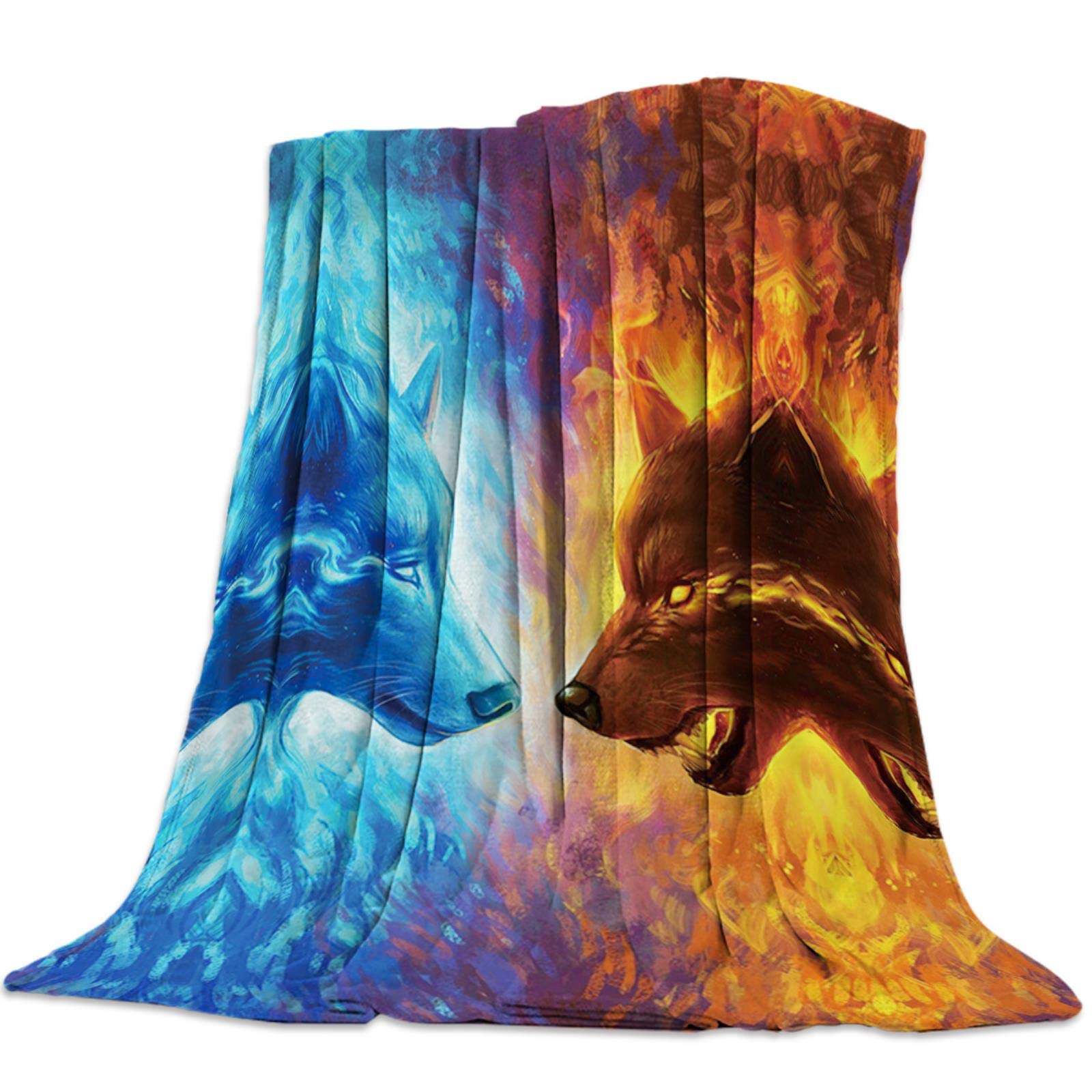 Cllym Two Side Wolf Throw Blanket Soft Warm Microfiber Blanket
