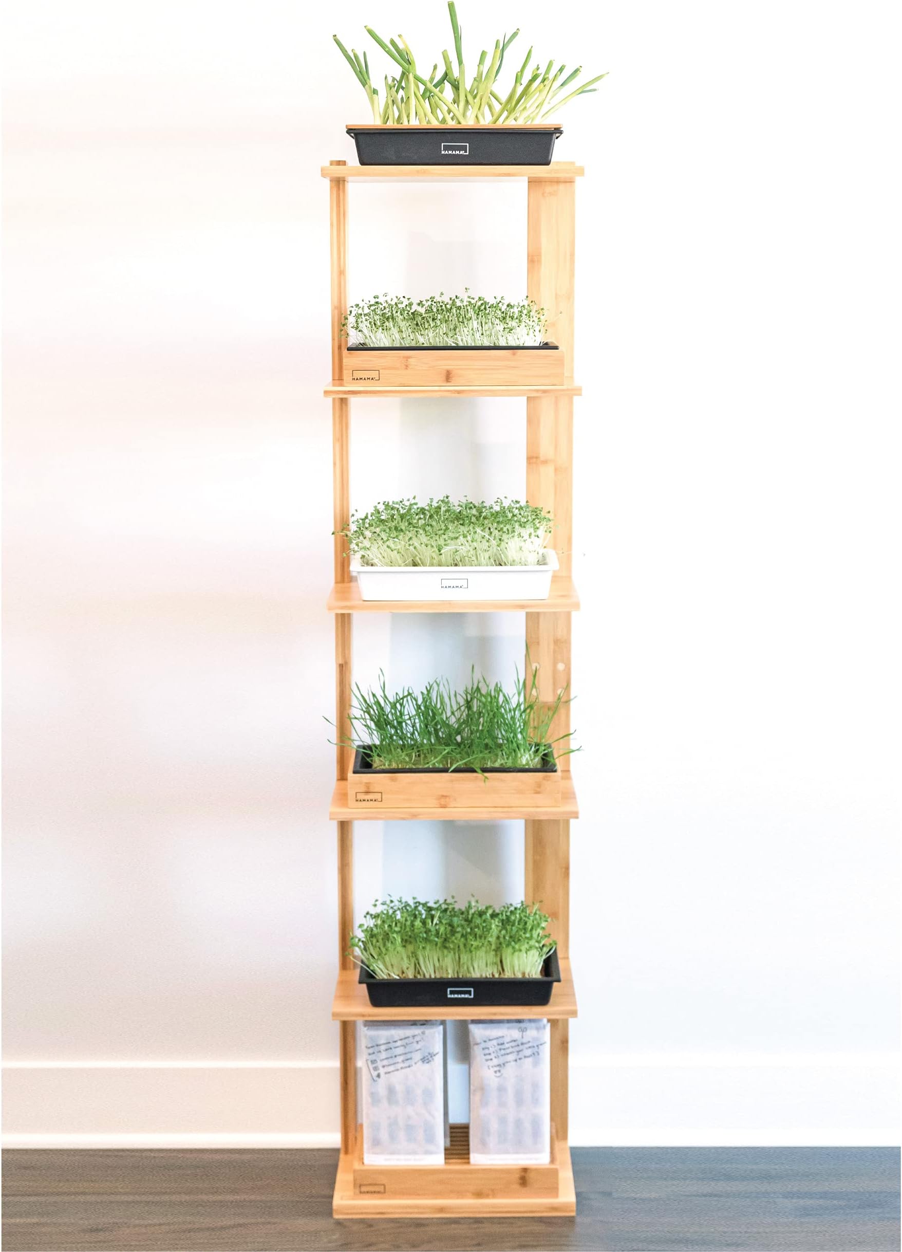 HAMAMA Grow Shelf – Bamboo Plant Stand Microgreen Trays – 6 Layer Seed Starter Tray Display Shelf Organizer – Space Saver Plant Shelf for Microgreens, Sprouting Seeds & Germination Tray