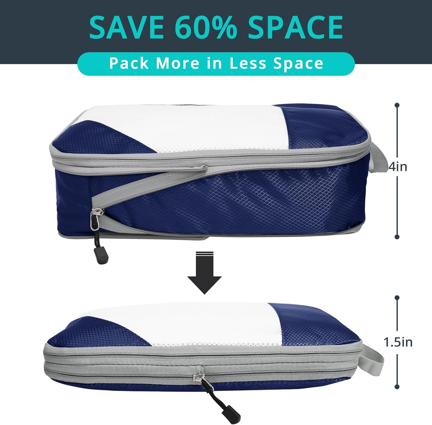 NICOSHOW 6 Set Compression Packing Cubes for Travel - Compressible, Lightweight, and Space-Saving Packing Cubes, Travel Essentials for Women, Navy