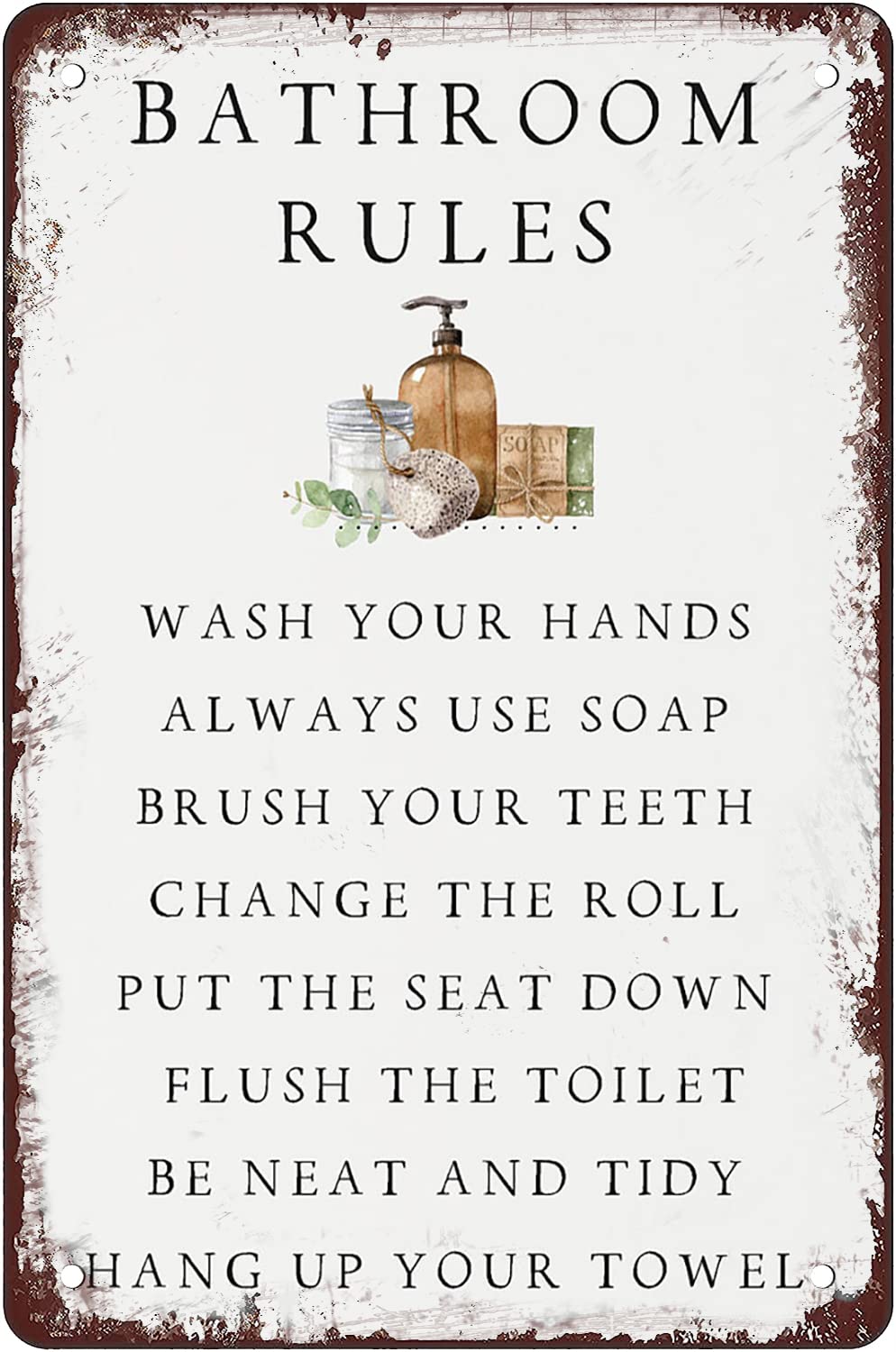 Bathroom Rules Wall Decor Art Farmhouse Bathroom Decor Wall Sign with Funny Toilet Sign Funny Rustic Bathroom Decor Tin Sign Cute Wall Art Restroom Sign Farmhouse Decoration Sign 8x12 Inch