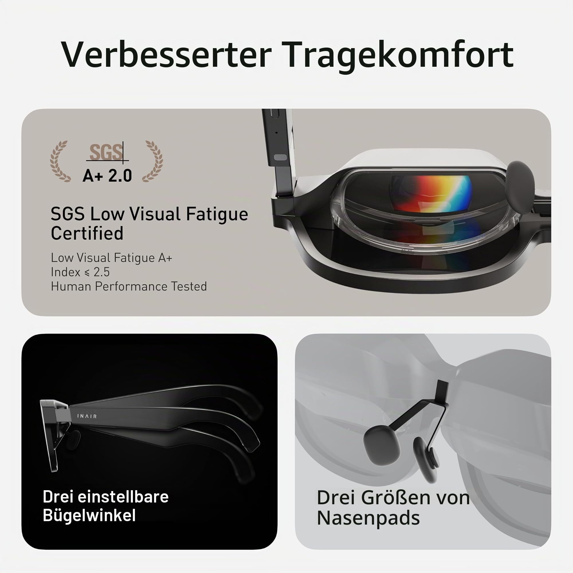 INAIR Pro AR-Brille, 2D-zu-3D-Bild und Video, Realitäts-/Virtual-Switch, Multi-Screen, 120 Hz Display für Arbeit und Unterhaltung, kompatibel mit iPhone 15/16, Android, Mac Win Steam Deck
