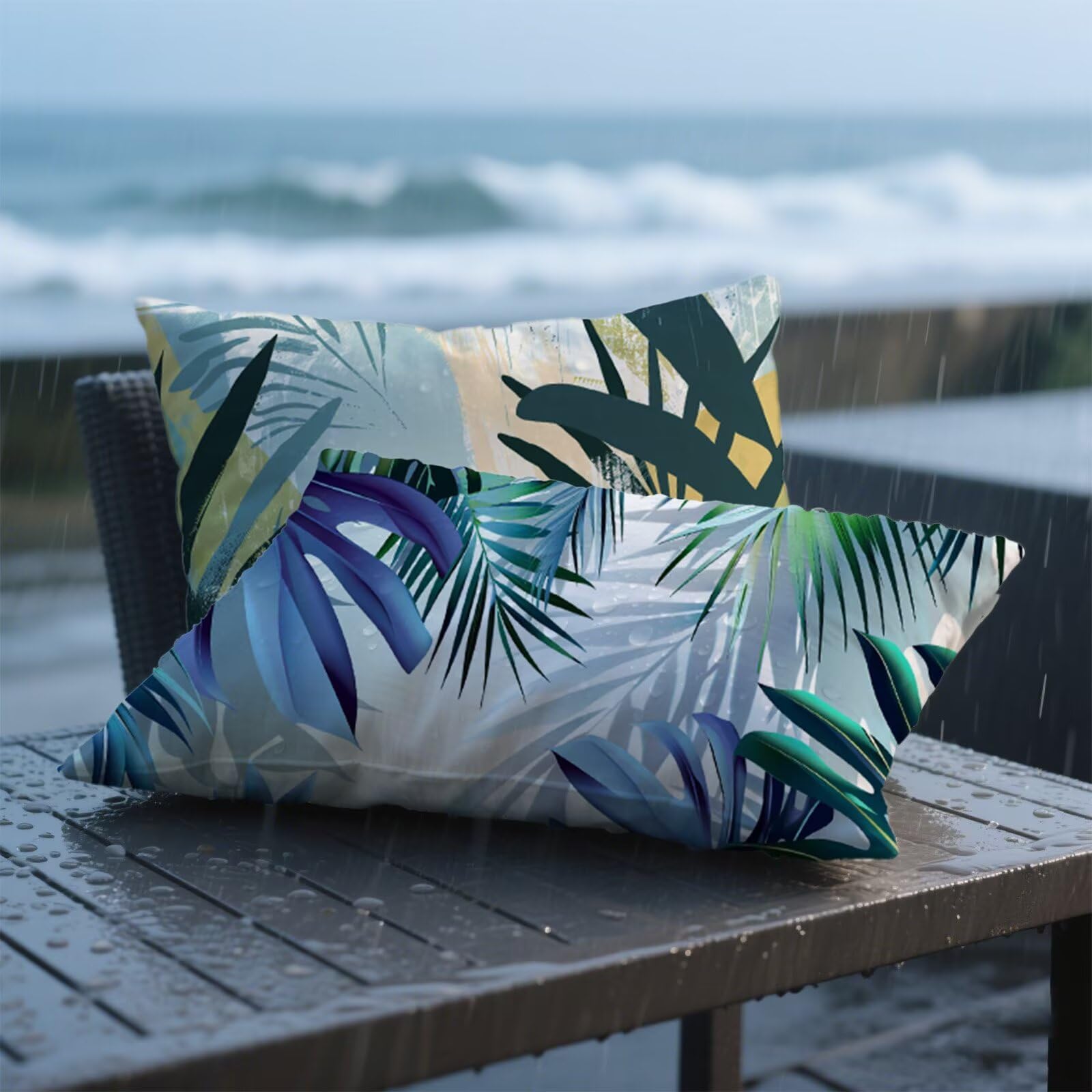Cuscini da Esterno Impermeabili Rettangolari, Set di 2 Cuscini per Divano 40x60, Copricuscini Divano Tropicale Federe Cuscino Letto, Pianta Copricuscini per Sedia Esterni Giardino Terrazza Y2-862