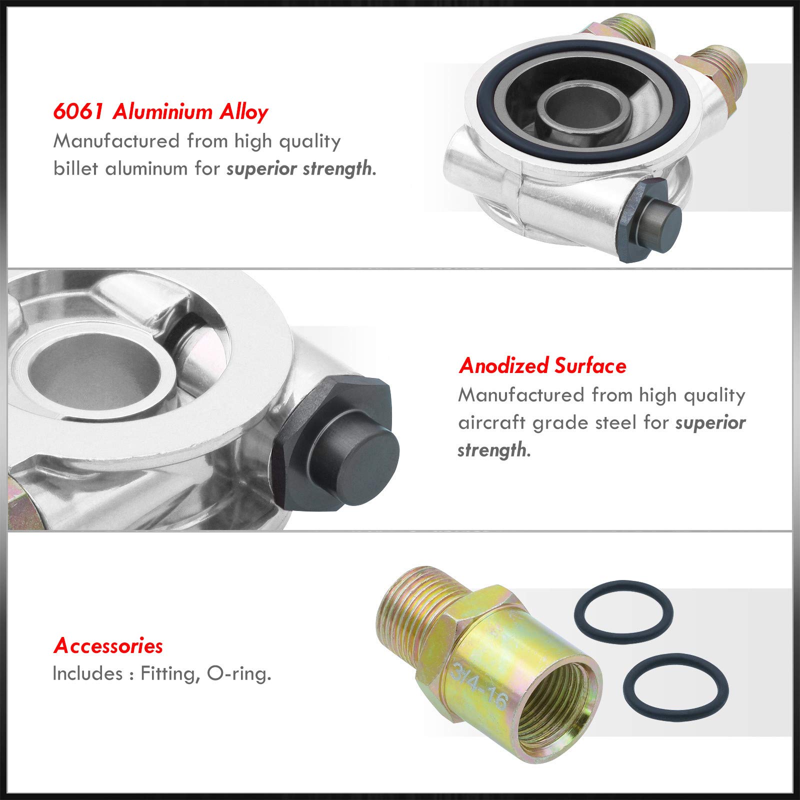 AJP Distributors Upgrade JDM Universal 3/4-16 UNF Car Engine Oil Filter Cooler Relocator Sandwich Adapter Plate Kit 10AN AN10 Fitting + Thermostat Control Aluminum Anodized Chrome