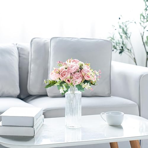 Miniatura 2 de Mkono Flores artificiales de peonías, pequeñas flores de seda para decoración del hogar, interiores, 2 paquetes de ramo falso, arreglos florales