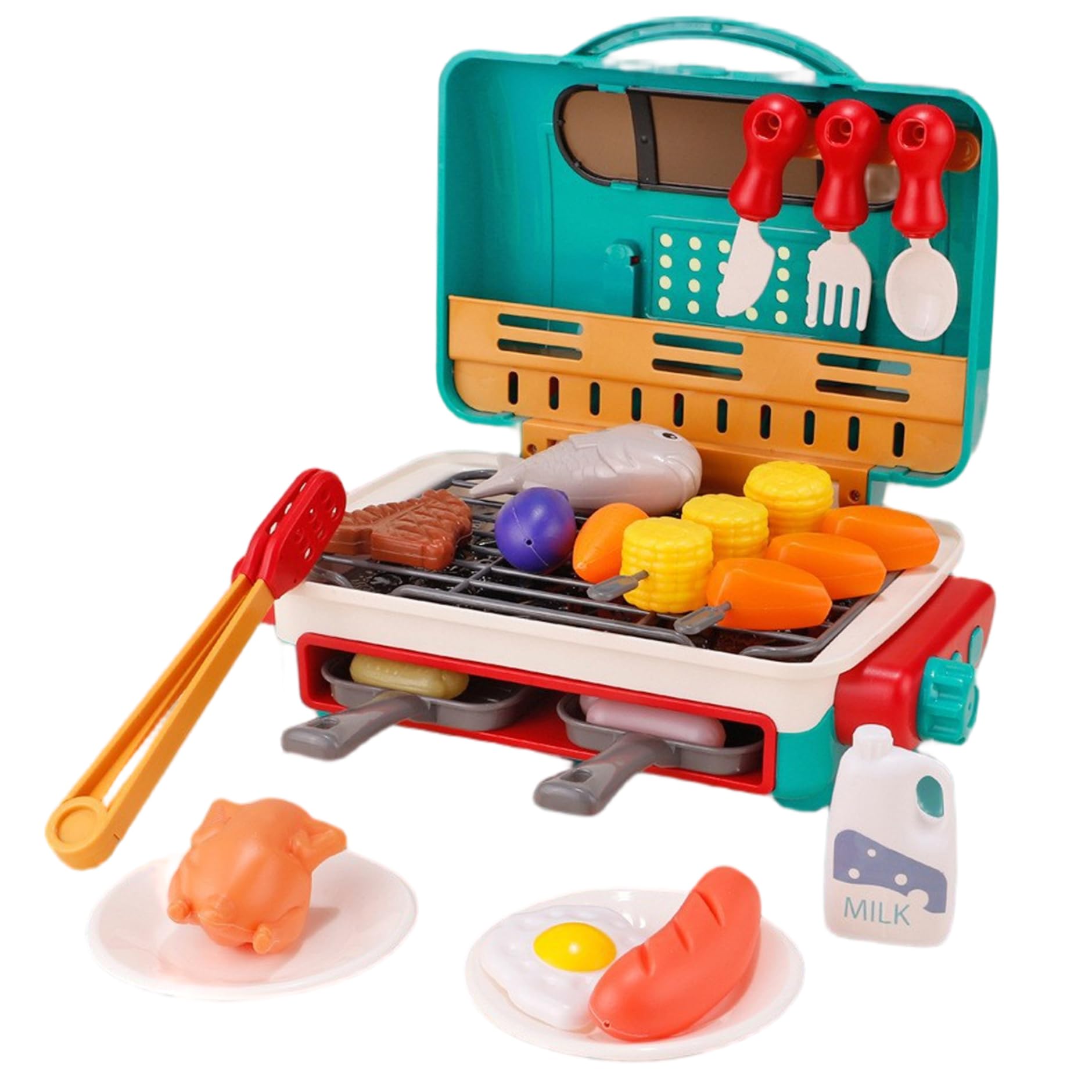 Set da Gioco per Barbecue per Bambini, 35 Pezzi/Set, di Giocattoli da Cucina Simulati per Alimenti Che cambiano Colore, con Fumo e Luce, Accessori da Cucina Divertenti in 2 modalità per Ragazze