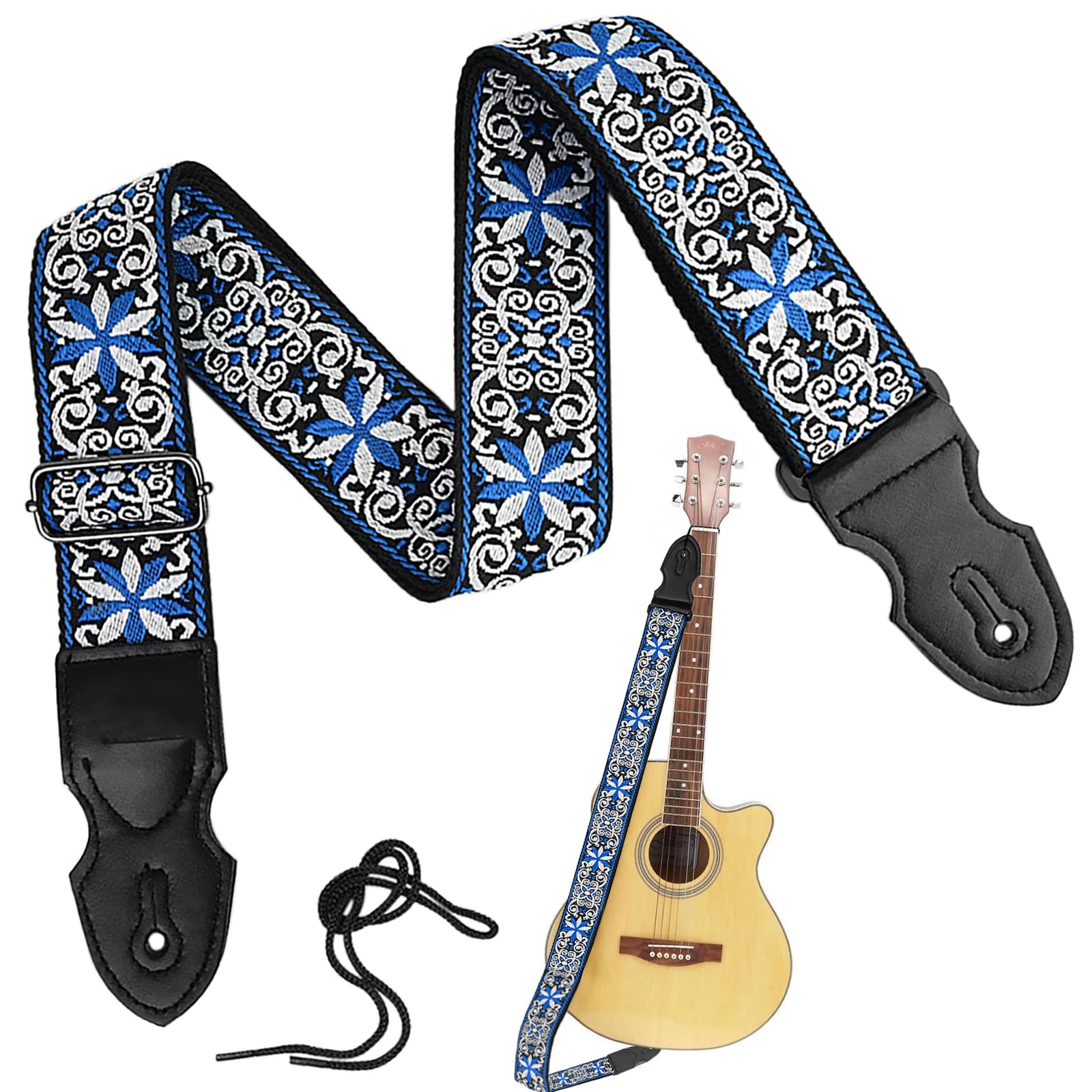 Feibety Guitar Strap Retro Jacquard Embroidery,Nylon Personalised Locks Acoustic Guitar Strap for Acoustic,Classical,Electric and Bass Guitars,Best Gifts for Adult & Kids,Guitarists