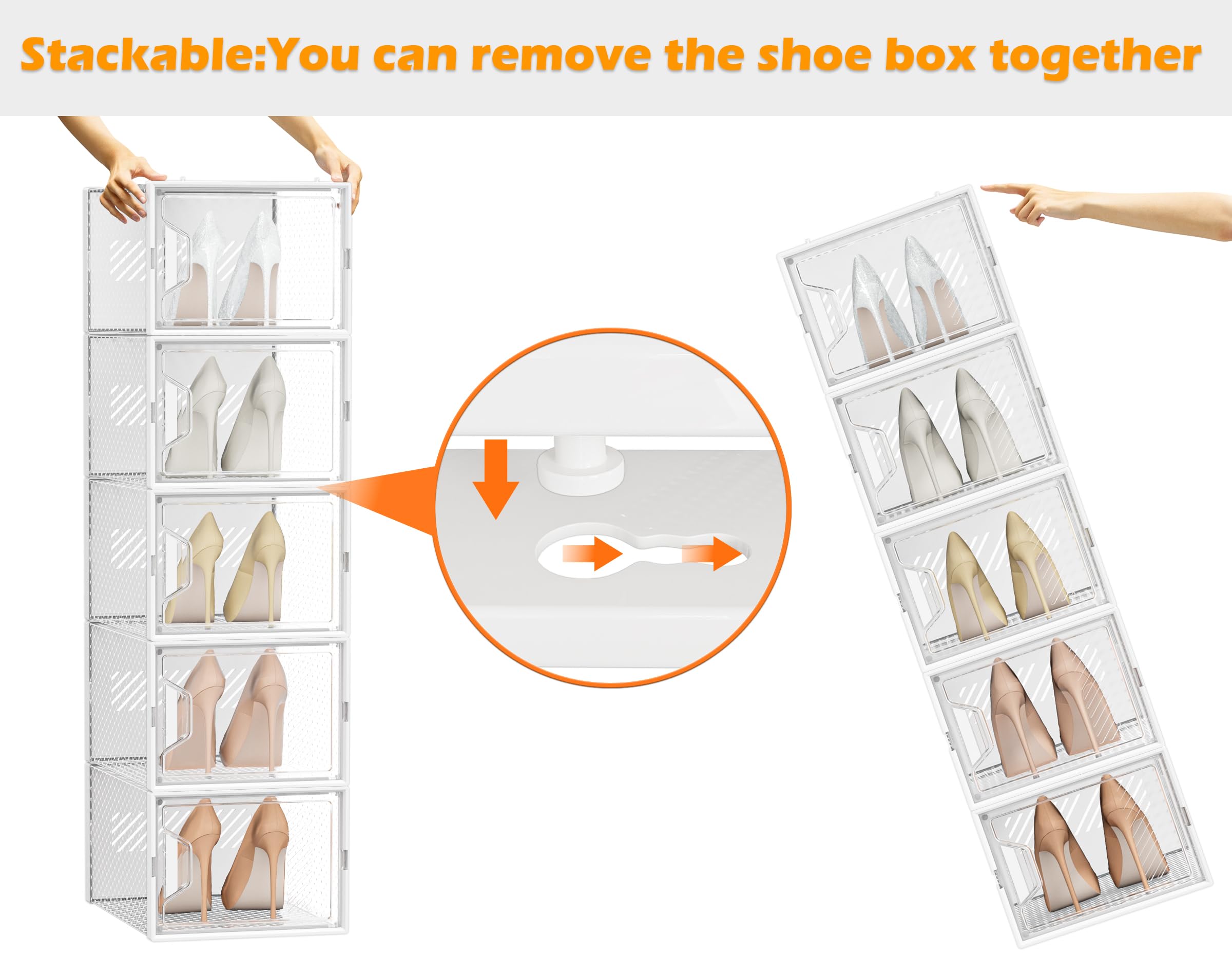 SIMPDIY XL Cajas para Zapatos, 12 Organizador Zapatos Transparentes Apilables con Puertas de Imán y Palillos Aromáticos, Zapatero Plastico hasta Talla EU 46, Blanco