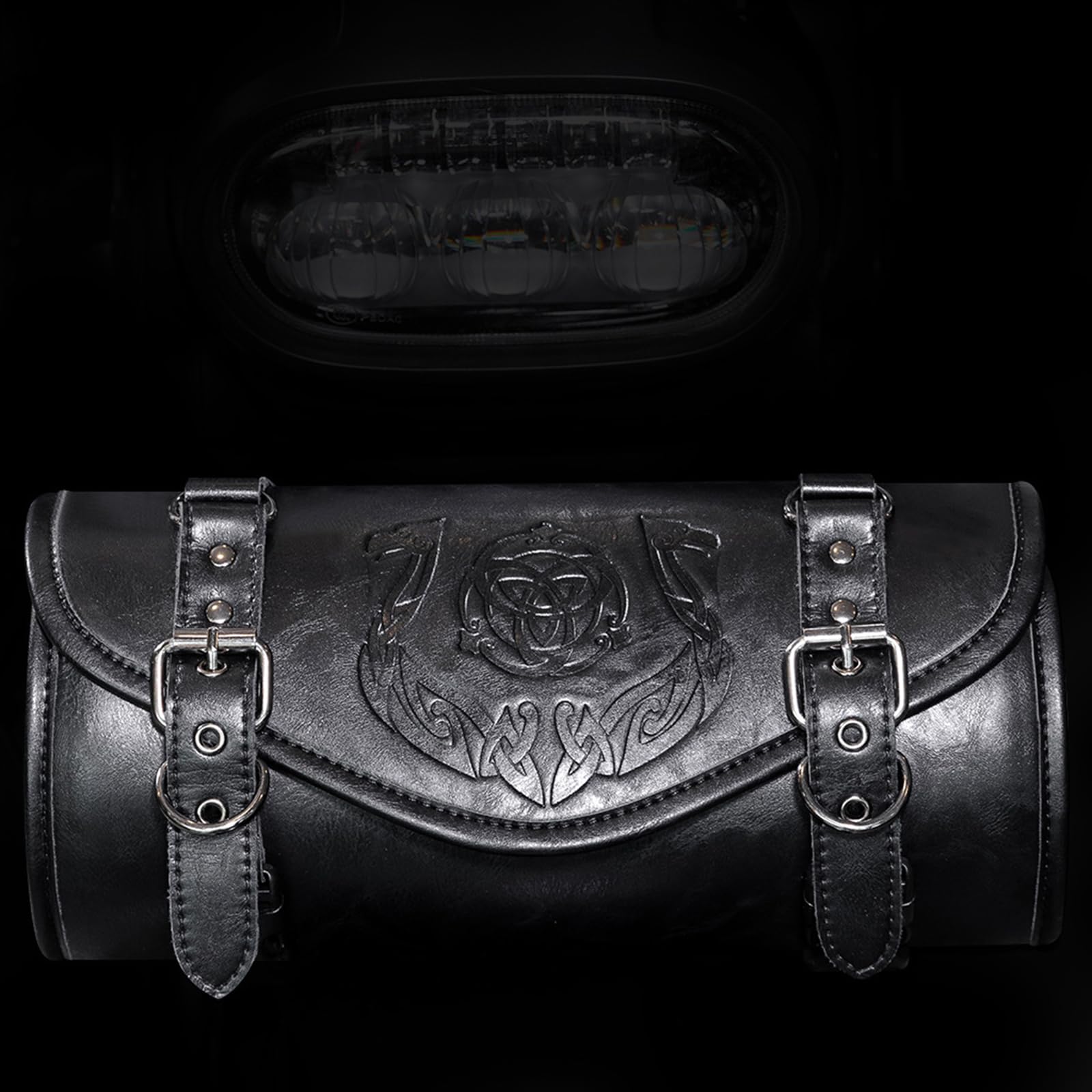 Sac de rangement pour guidon de moto punk - Plusieurs poches - Sangles de montage sécurisées - Design ergonomique - Sacoches de selle de moto en cuir