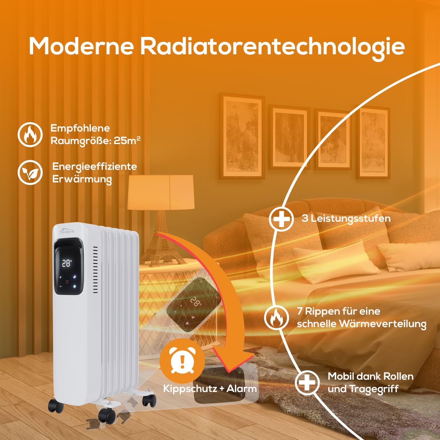 Tronitechnik® Ölradiator OR-307 7 Rippen 1500 W WiFi weiß
