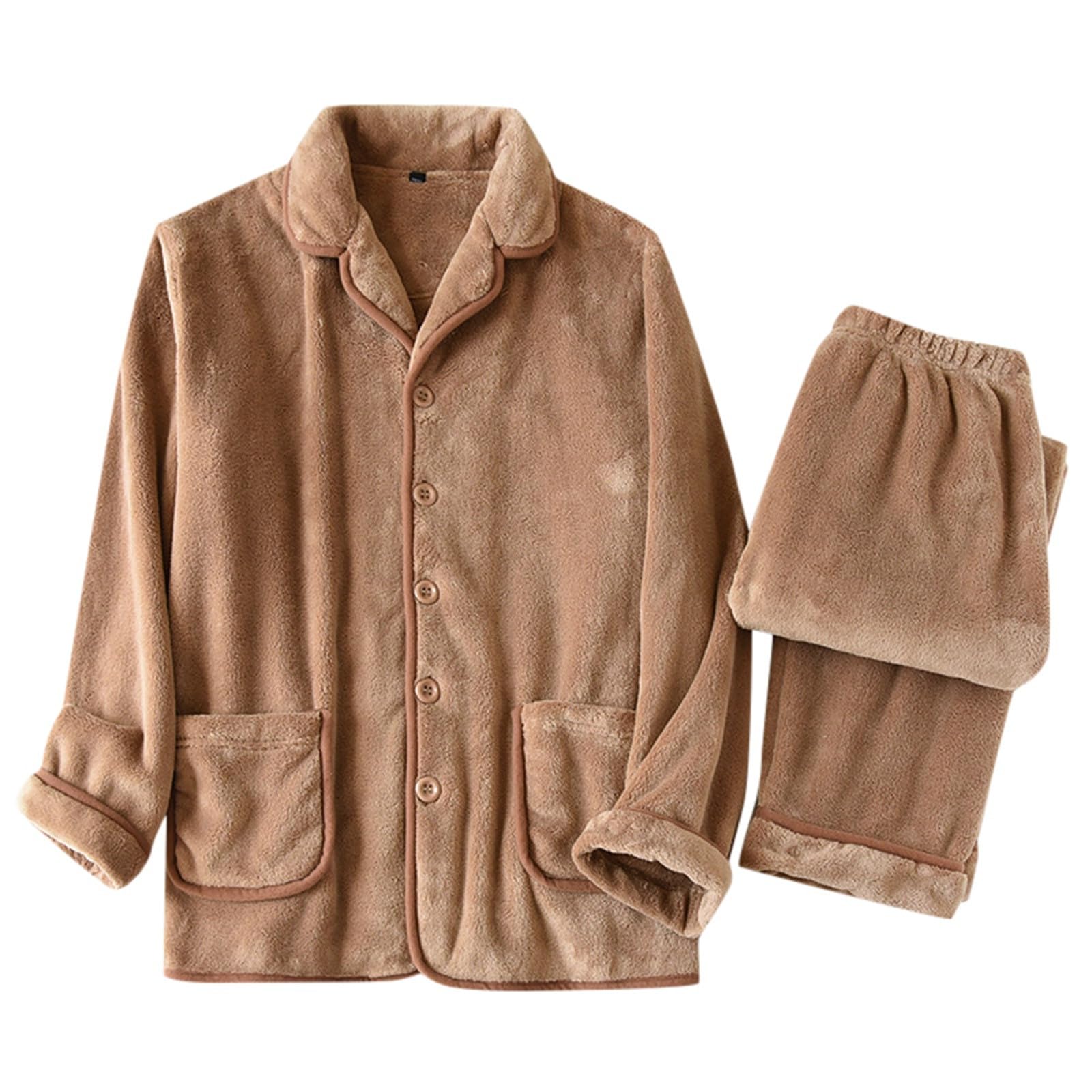 Conjunto de pijama para hombre Flecce, conjunto de pijama cálido, juego de pijama de franela para invierno, extra cálido, pijama para hombre, ropa de dormir mullida con botones