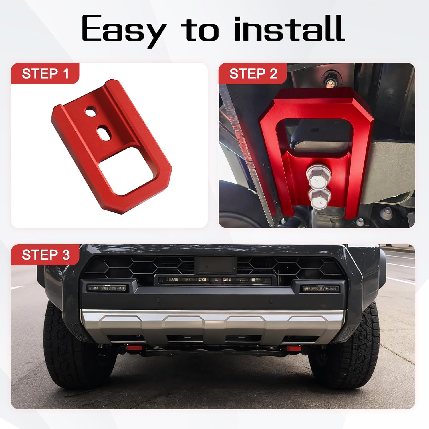 Tow Hooks for Toyota Vehicle Tacoma 2024 2025 2026and 4Runner Land Cruiser 250 2024-2025, Car Tow Hooks Compatible with Toyota Tacoma-4Runner-Land Cruiser 250 Accessories (Red)