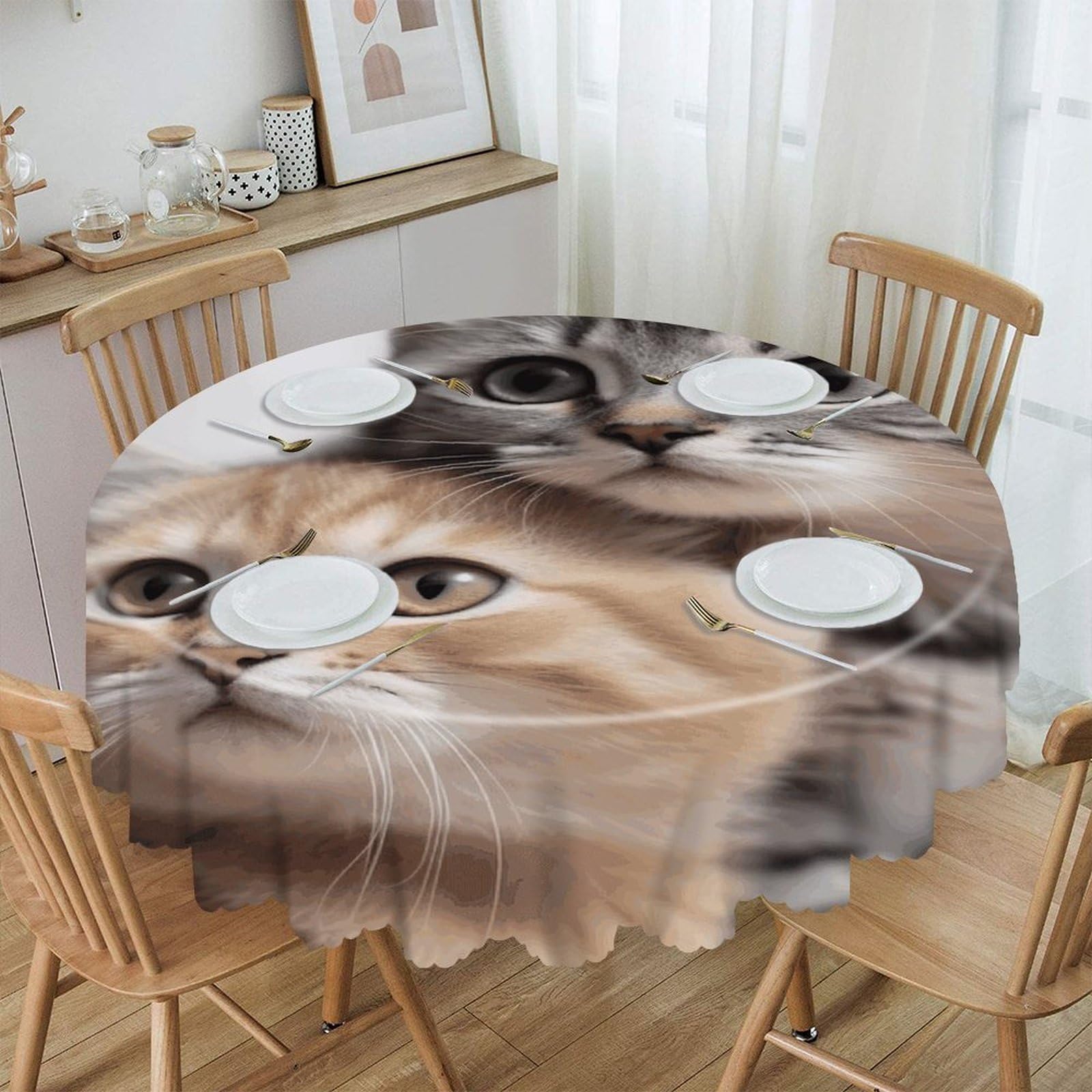 VstaDank 60 Inch Round Cats Tablecloth Polyester Waterproof Wrinkle Free Table Cloth Spillproof Washable Table Cover Colorful Tablecover Decor for Home Kitchen Dining Party