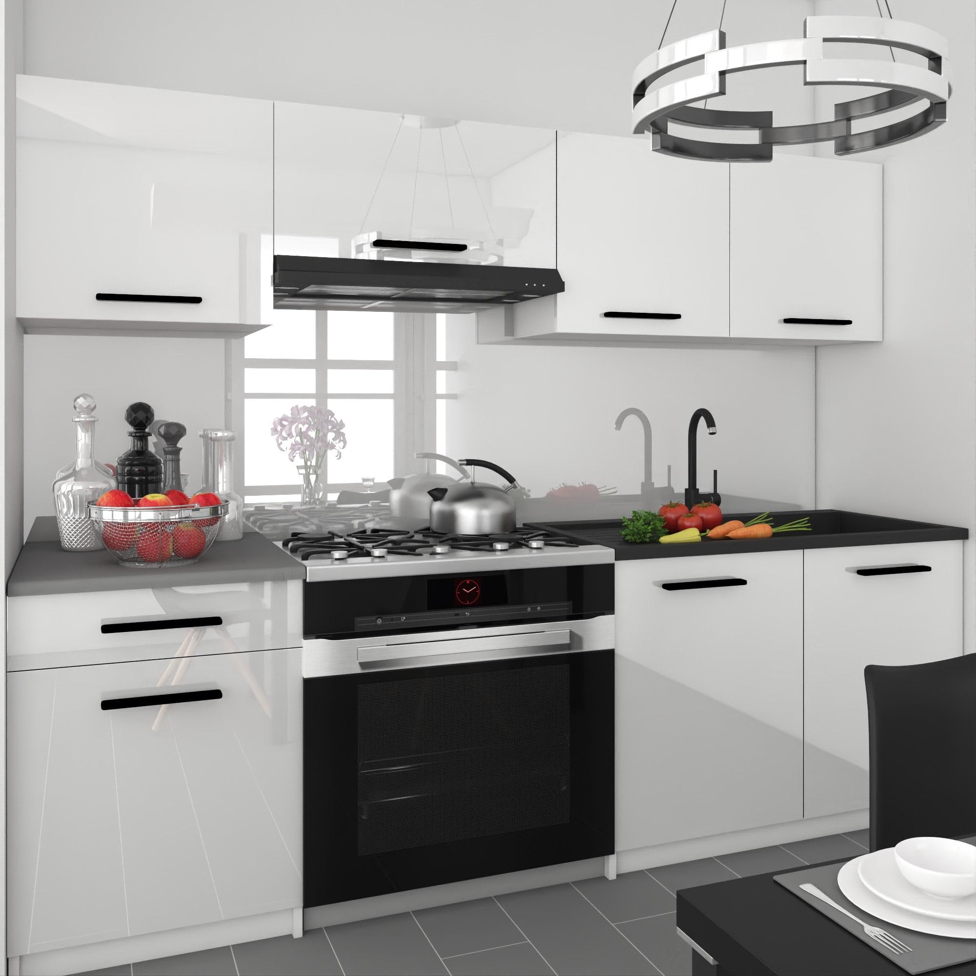 Belini Italia 1 Liniowa szafka kuchenna 180cm Biały Błyszczący | ECONATURA DECOR Liniowa szafka kuchenna, szafka, bez sprzętu AGD, z blatem roboczym