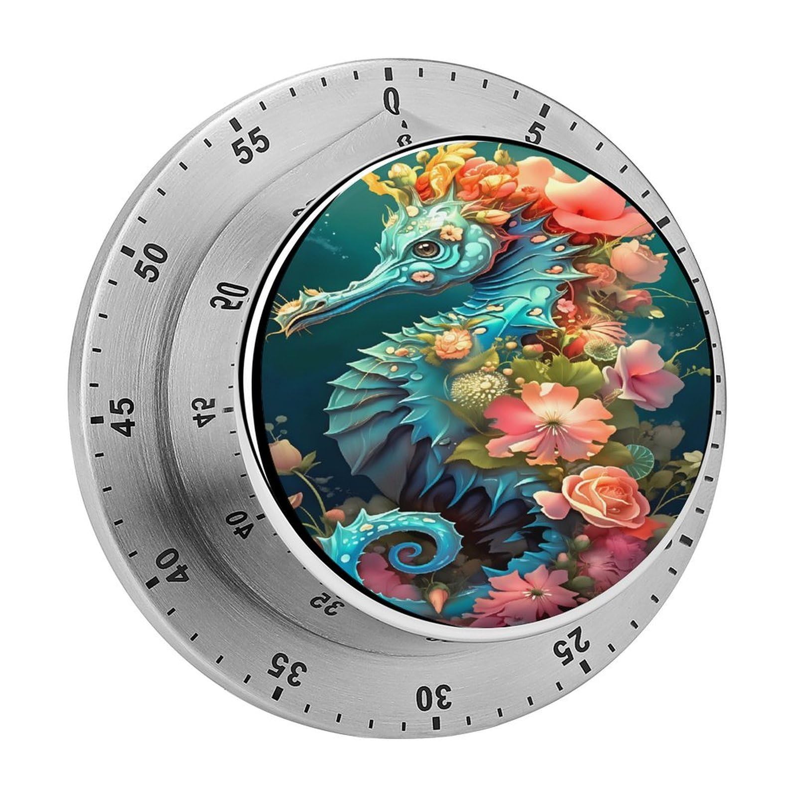 Colorful Seahorse 60 Minute Wind Up Timer,Visual Mechanical Magnetic Timer with Loud Alarm for Kitchen