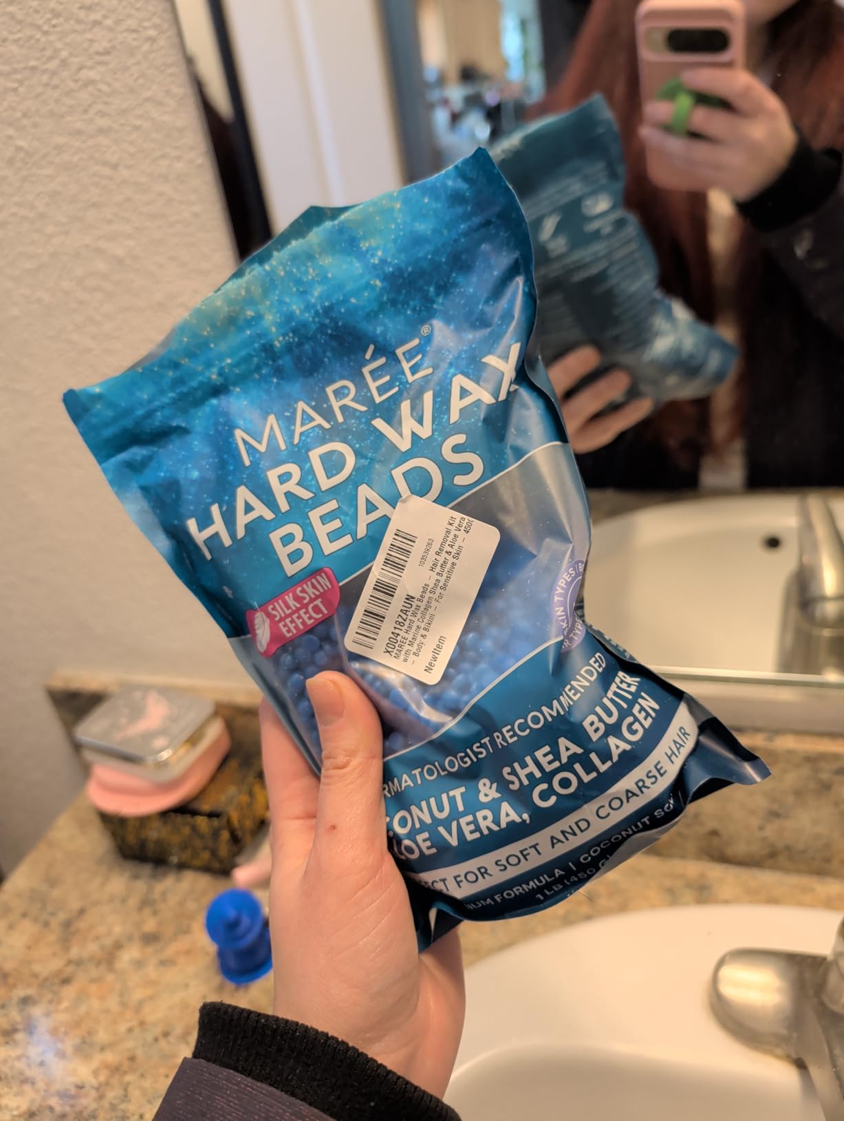 MAREE Hard Wax Beads - Hair Removal Kit with Marine Collagen Shea Butter & Aloe Vera - Body & Bikini - For Sensitive Skin - 450G