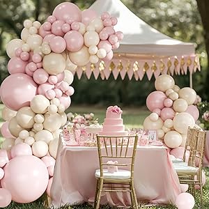 Dusty Pink Balloon Arch Garland Kit 124Pcs Boho Blush Neutral Pink White Sand White Balloons Different Size for Girls Baby Shower Birthday Wedding Gender Reveal Party Decorations