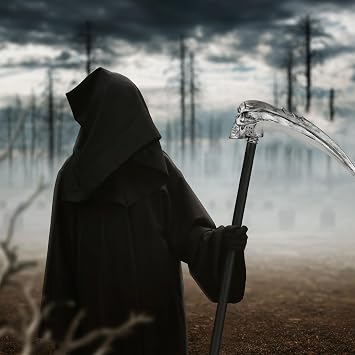 Spooktacular Creations Halloween Grim Reaper Scythe, Skeleton Scythe Staff for Halloween Party Costume Accessories, Fake Plastic Skull Scythe Weapon for Kids Women Men Dress Up
