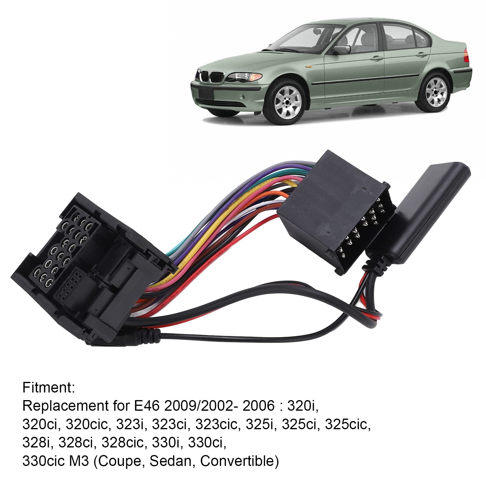 Tbest Adaptador Auxiliar E46, Adaptador de Módulo Bluetooth de 10 Pines para Coche, Reemplazo de Cable AUX para E46 320 325 323 328 330 M3 3-Series con Micrófono