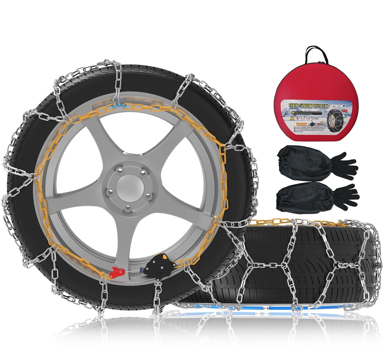 Cadena de nieve automática, 2 piezas x 12 mm, instalación rápida en 1 minuto de cadenas de nieve con tensor automático para coche (tamaño 120)
