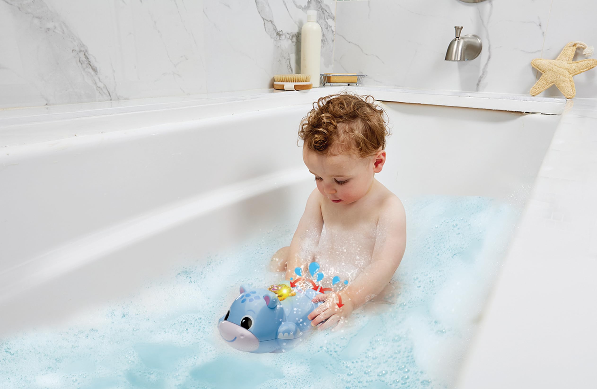 VTech Sing and Paddle Hippo, Swimming Hippo Bath Toy, Interactive Light-up Button with Phrases and Songs, Gift for Babies 12 - Image 2