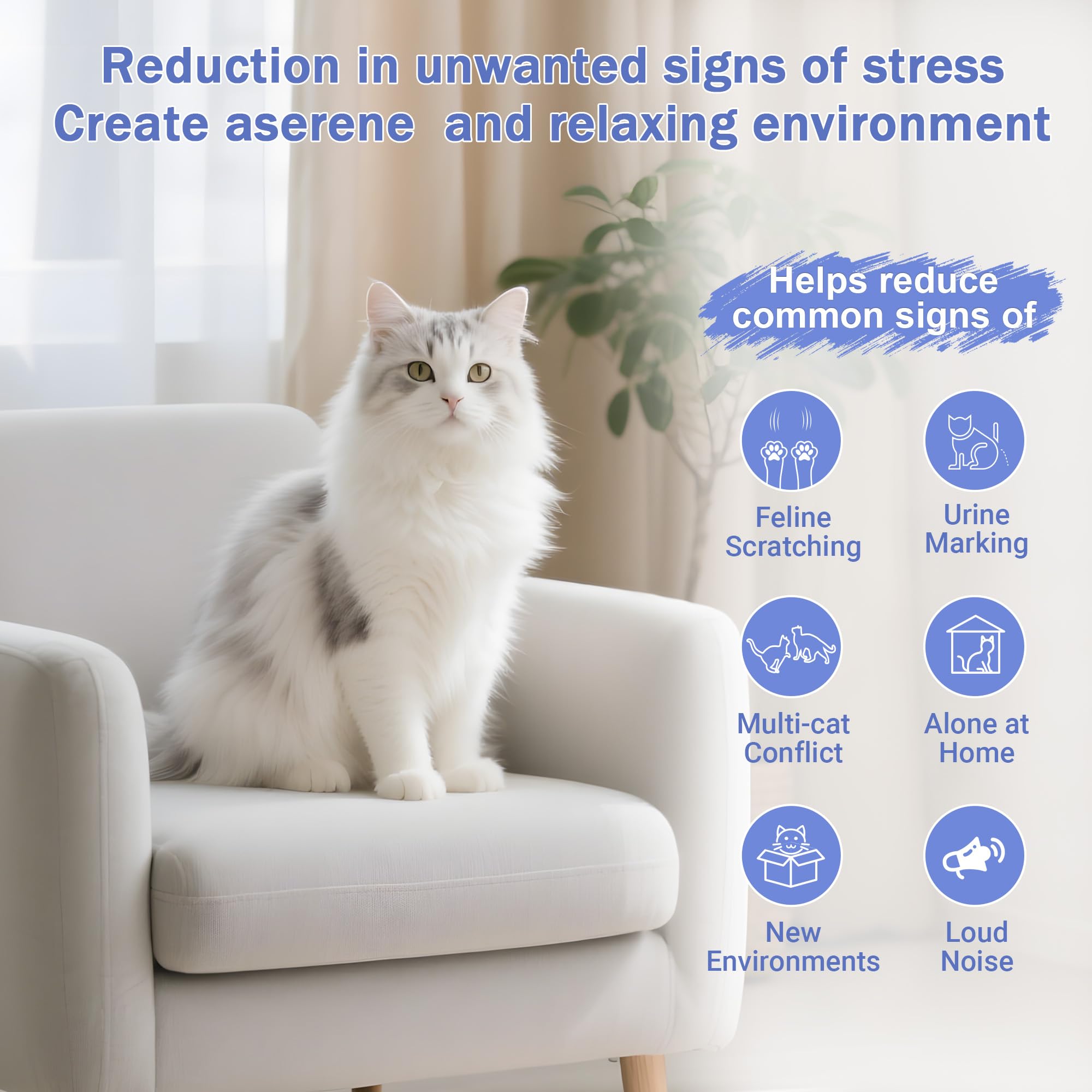 Cat Calming Diffuser Kit (1 Diffuser + 3 Refills, 48ml Each) Cat Pheromones Calming Diffuser for Multi-Cat Conflict, Urine Marking & Scratching - image 4