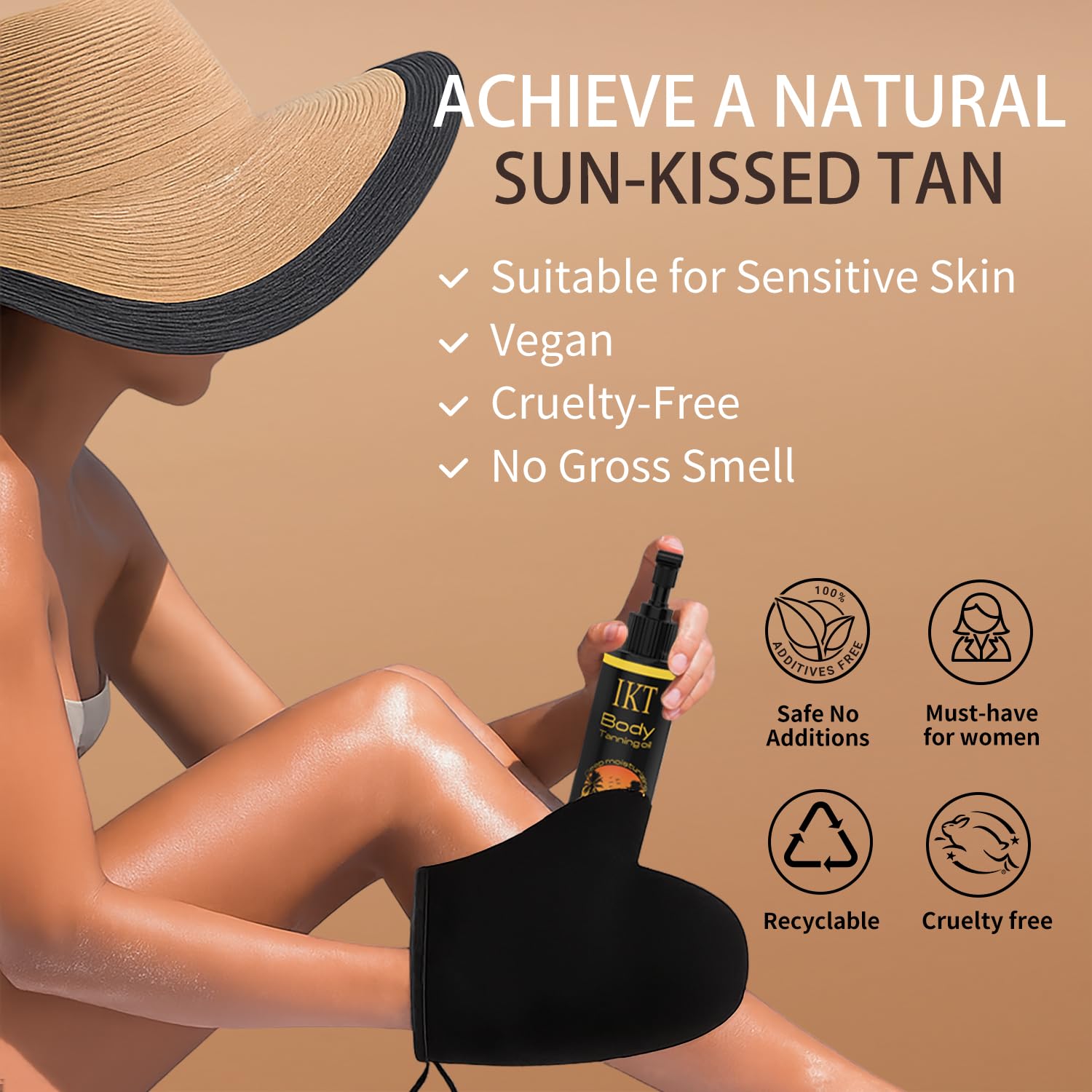 FUNAN Self Tanner Tanning Oil Kit, Deep Moisturizing Sunless Tanner with Application Mitt - Image 2