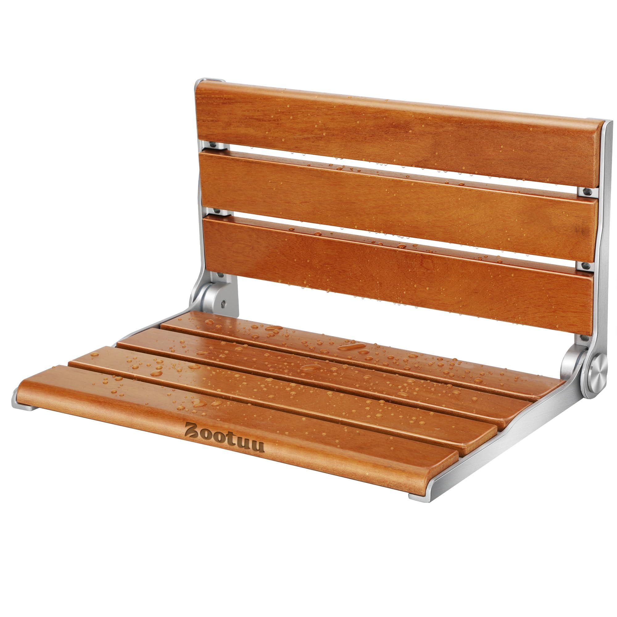 18" Teak Folding Shower Seat Wall Mounted,Fold Down Shower Bench for Small Shower Space, Home Care Teak Wood Stool for Inside Shower