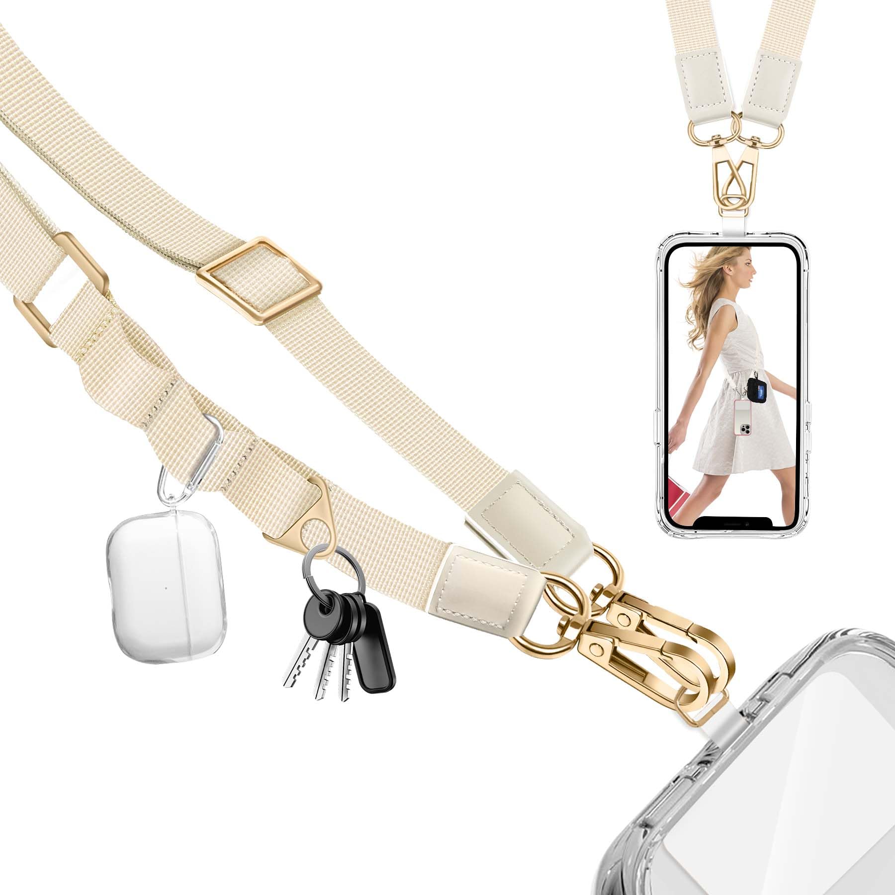 Correa de muñeca para teléfono, correa cruzada universal ajustable para teléfono celular, correa para el cuello con pestaña de sujeción