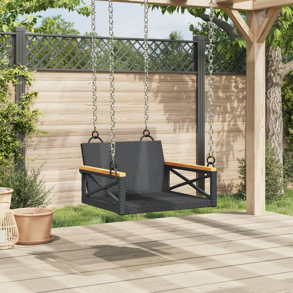 Banco Columpio de ratán sintético Negro 63x62x40 cm, Columpio Jardin Exterior, Balancin Jardin Exterior, Muebles Jardin Exterior, Balancin Balcon - 368170