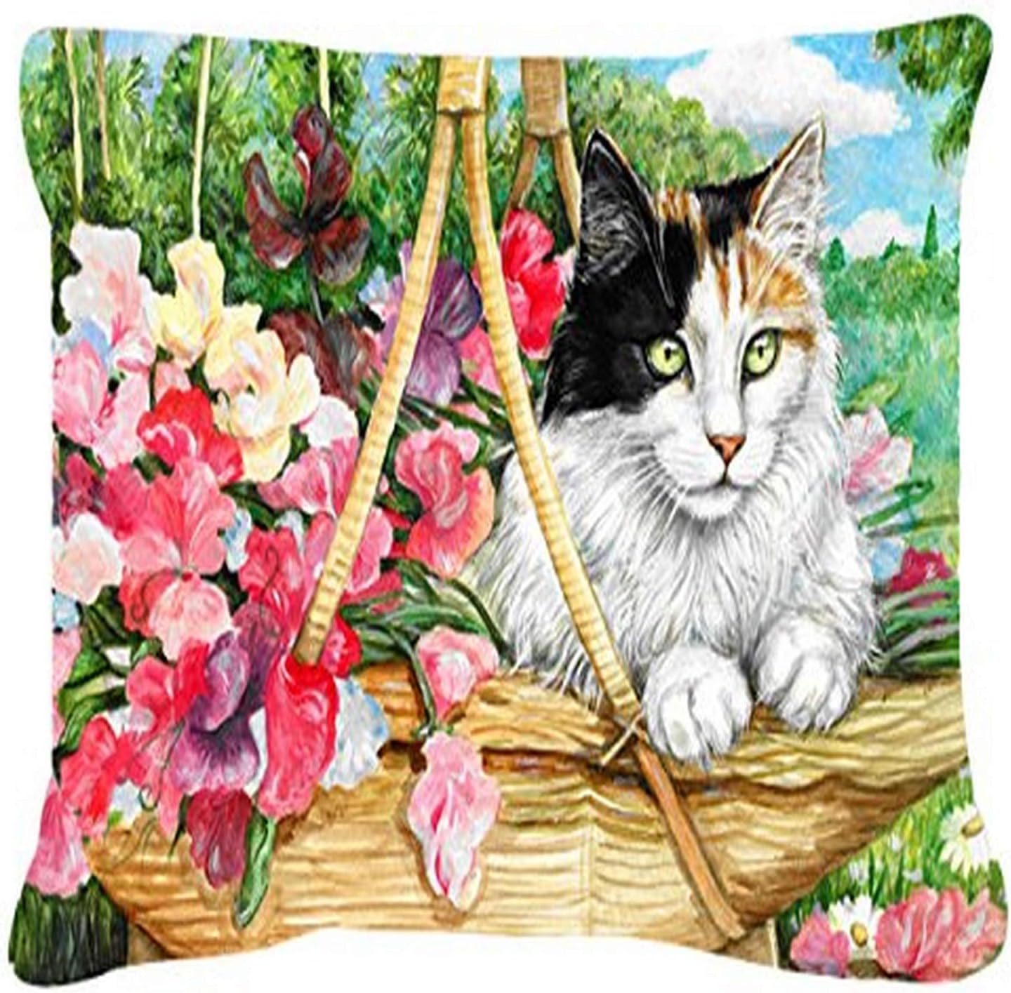 Caroline's Treasures CDCO0178PW1216 Cat in Basket Canvas Fabric Decorative Pillow Machine Washable, Indoor Outdoor Decorative Pillow for Couch, Bed or Patio, 12HX16W