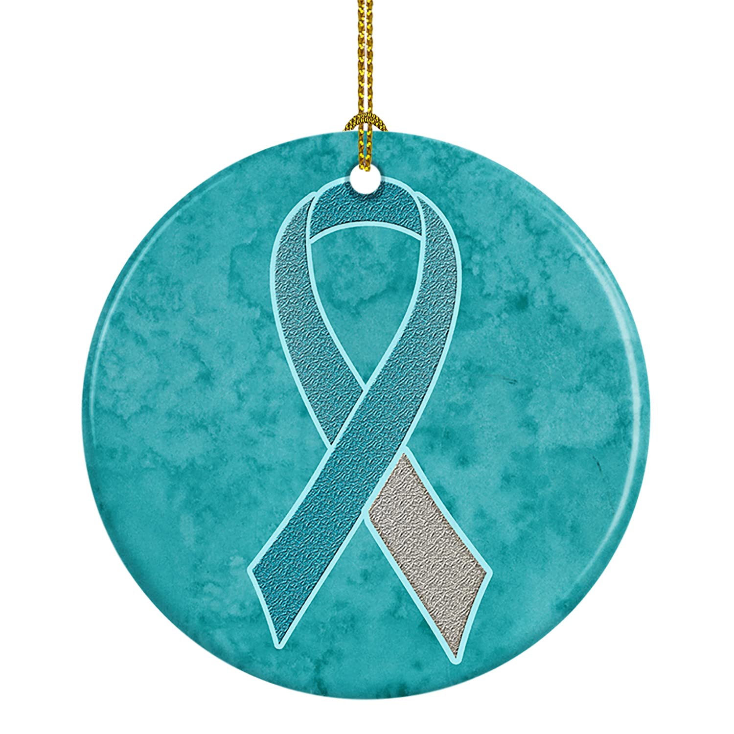 Caroline's Treasures Multicolor Teal And White Ribbon For Cervical Cancer Awareness Ceramic Ornament An1215co1