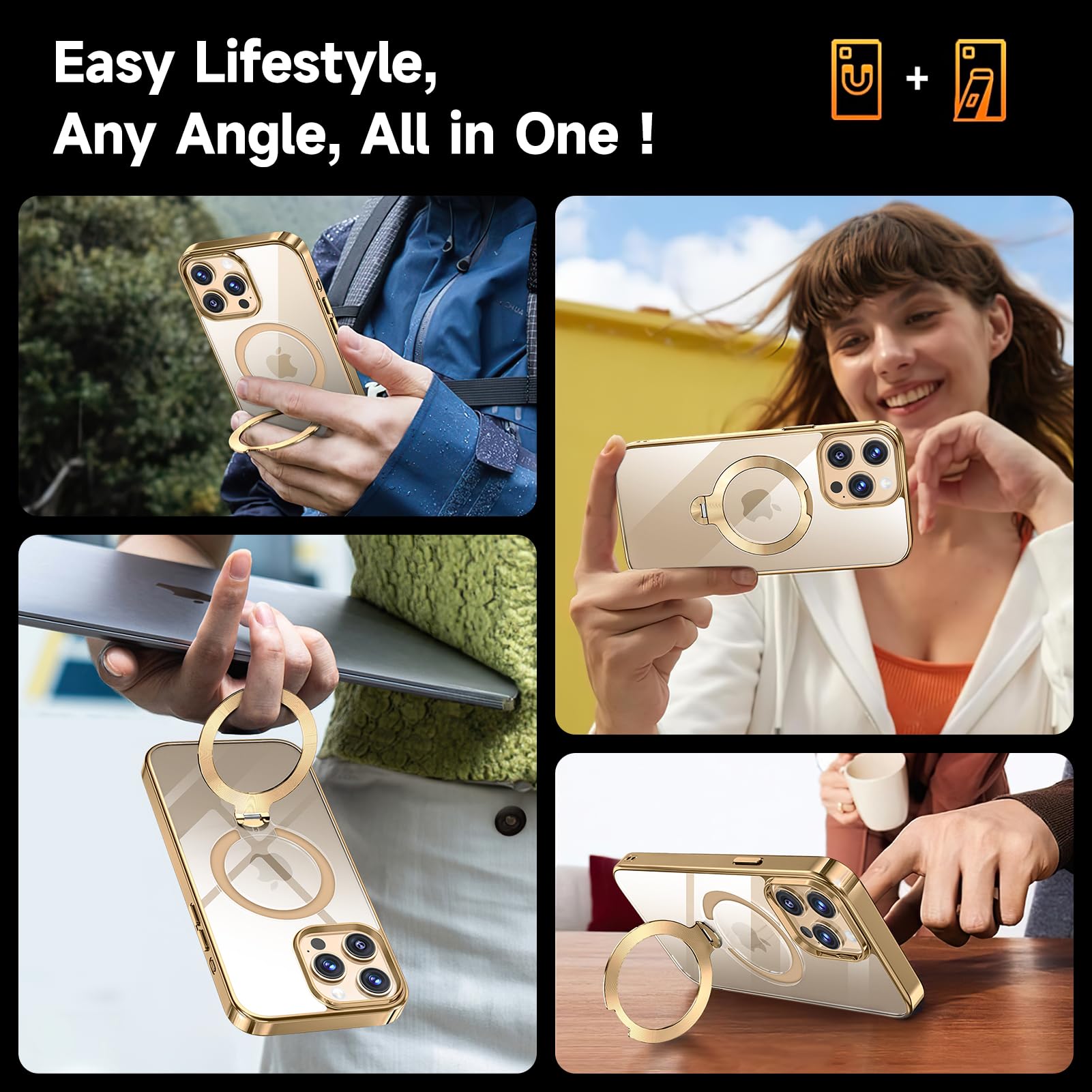 [Ochrona Tri-Shield] Etui do iPhone'a 13 Pro Max ze stojakiem obrotowym o 360° kompatybilne z MagSafe [magnetyczny pierścień CD] [osłona ekranu i obiektywu aparatu] odporne na wstrząsy, nigdy nie