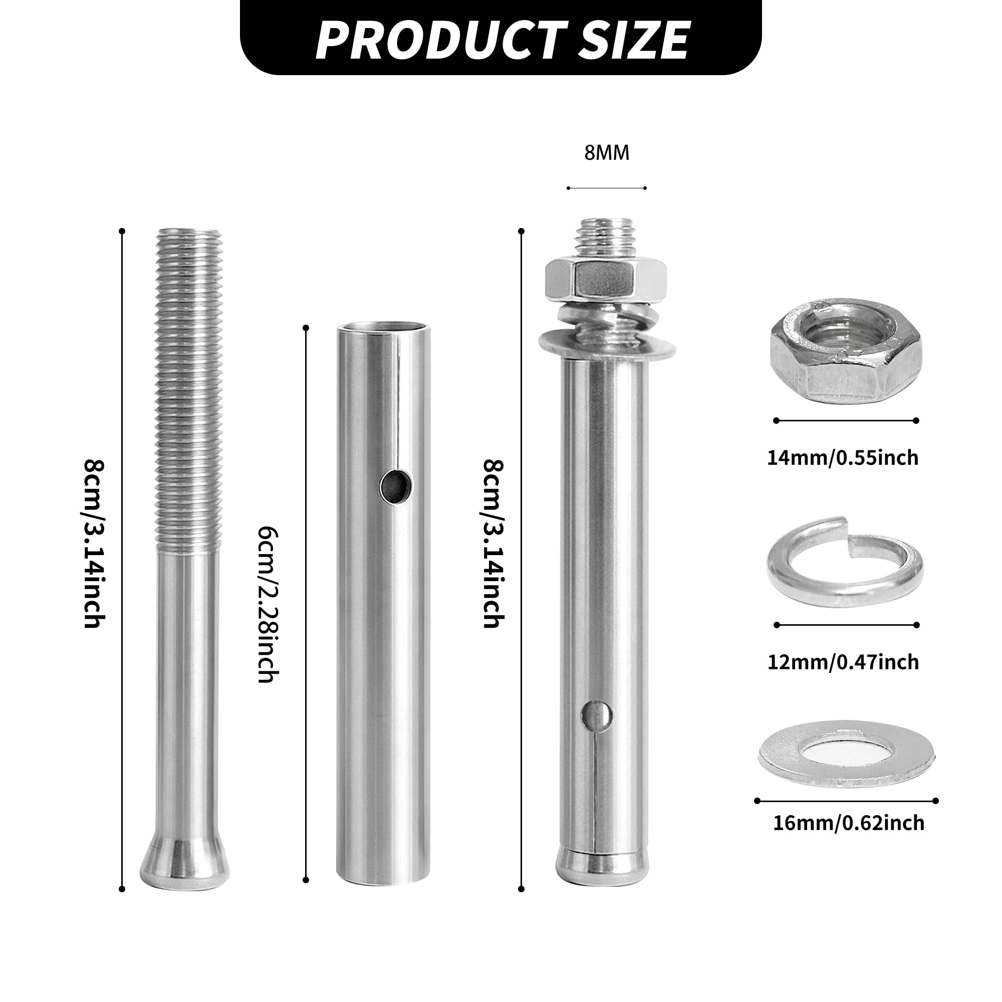 YKUKIZEE 30 PCS Anchor Bolts M8x80mm, Hex Nut Expansion Bolt Heavy Duty - Image 2
