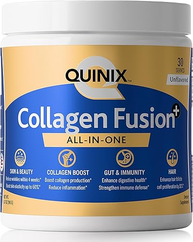 QUINIX Collagen Fusion+ 7 en 1 Péptidos de colágeno VERISOL, Immunolin IgG, vitamina C, ácido hialurónico, Dermaval y probióticos Piel, cabello y
