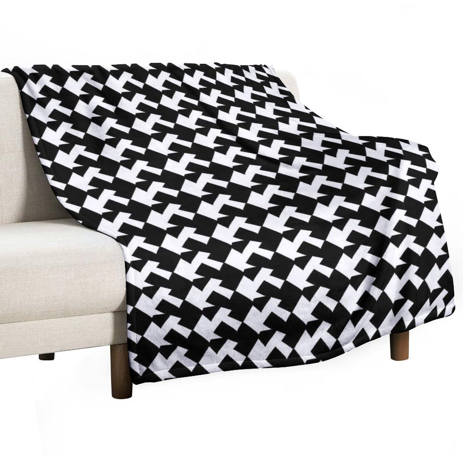 Couverture plaid polaire noir pied-de-poule 168x229 cm pour lit et canapé