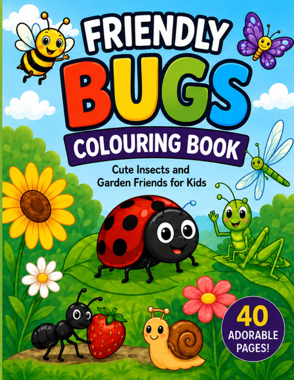 Friendly bugs colouring book: Cute insects and garden friends for kids