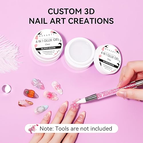 Miniatura 3 de Makartt Arte de uñas de gel 3D 4 en 1 constructor de gel sólido transparente para extensión UV pegamento de uñas para uñas acrílicas, diamantes de
