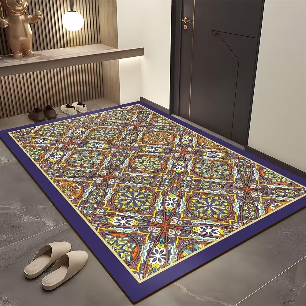 Tapis salon grande taille 140x200 résistant à l'usure et antidérapant bleu vintage