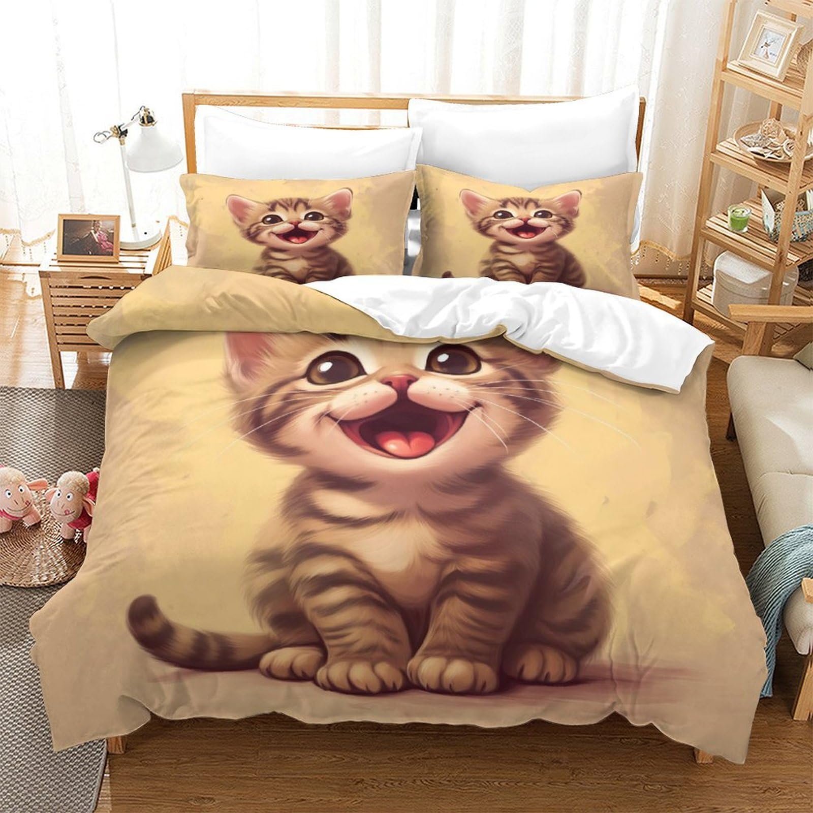 P1S9U7W5Y 3D Printed Cute Cat Duvet Cover Set 3pcs Microfiber Cartoon Cat Bedding Set SuperKing