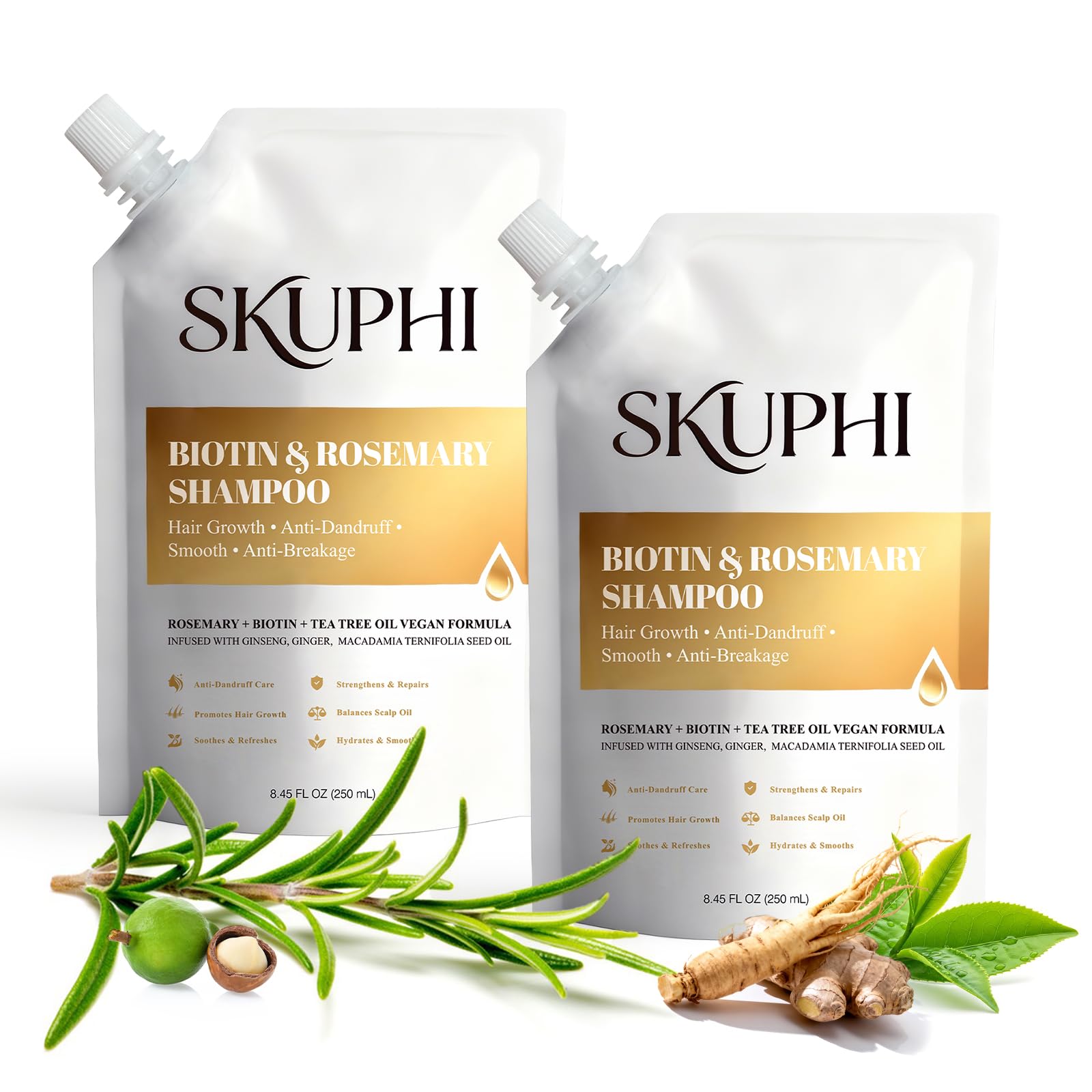 Rosemary Amino Acid Shampoo, Biotin Hair Growth Shampoo for Thinning Hair Women and Men Hair Loss Zinc PCA + Hydrolyzed Silk, Balancing & Nourishing Formula, 8.45 fl oz, 2-Pack